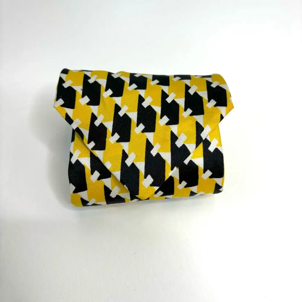 Yves Saint Laurent Vintage Mod Graphic Print Yellow, Black Silk Tie